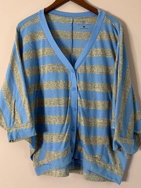 New York & Company Oversized Button Down Striped T-Shirt Size Medium
